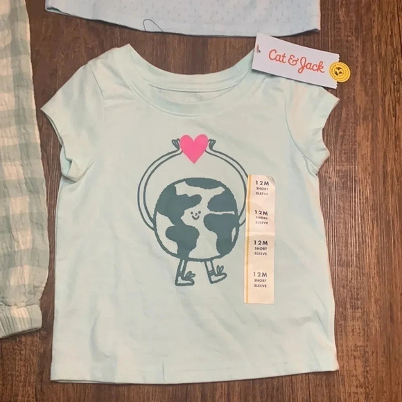 Cat & Jack Baby Girl’s 3-Piece Shirts, Romper Bundle 12 Months - Picture 3 of 14
